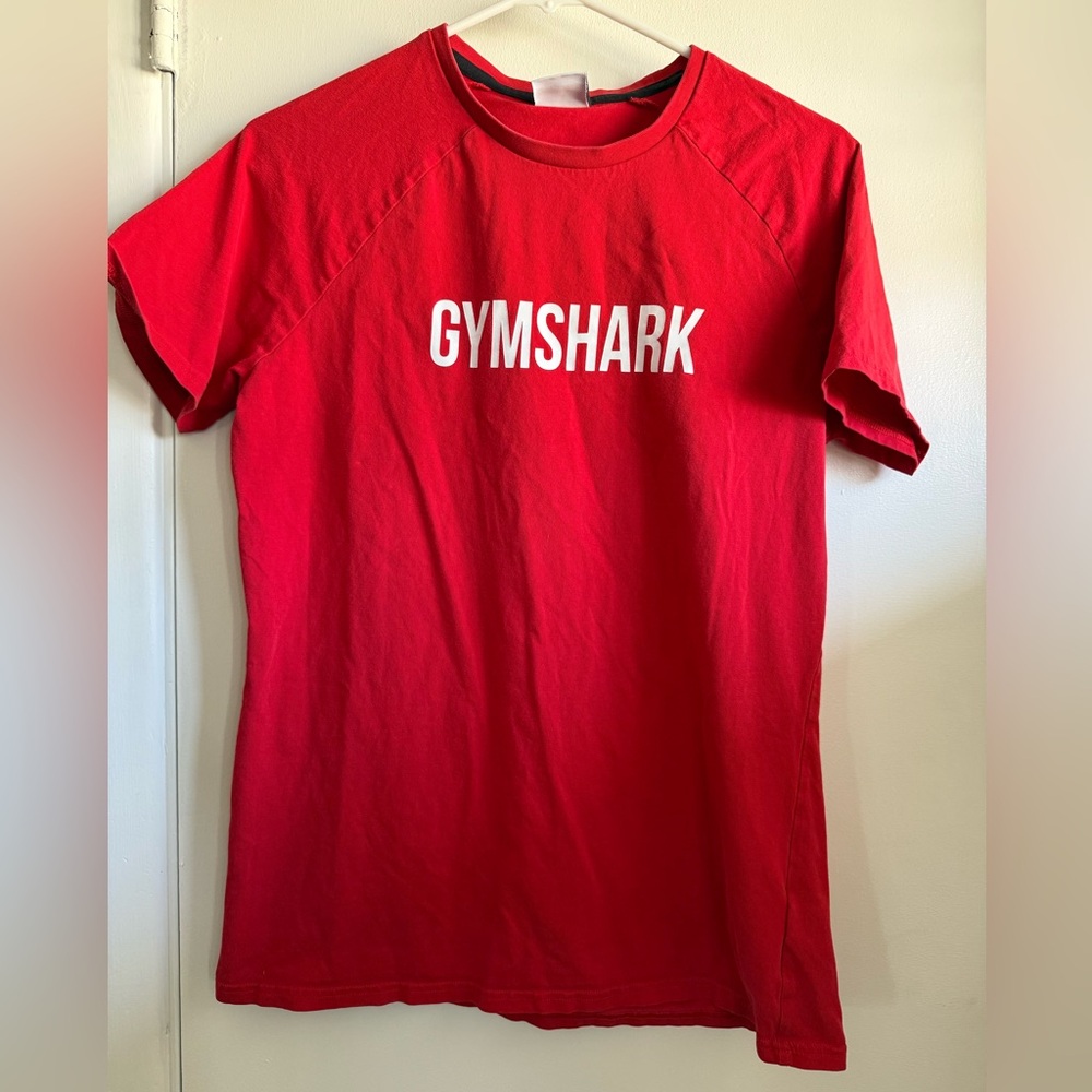 Gymshark Red Short Sleeve Tee with White Logo, Size Small